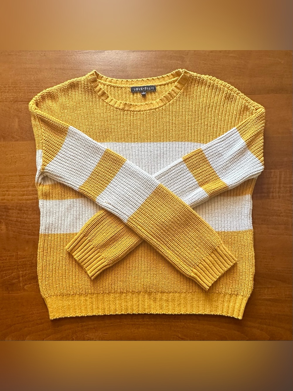 Love Ellie•long-sleeve striped crewneck sweater•Large•Cotton blend•yellow/white